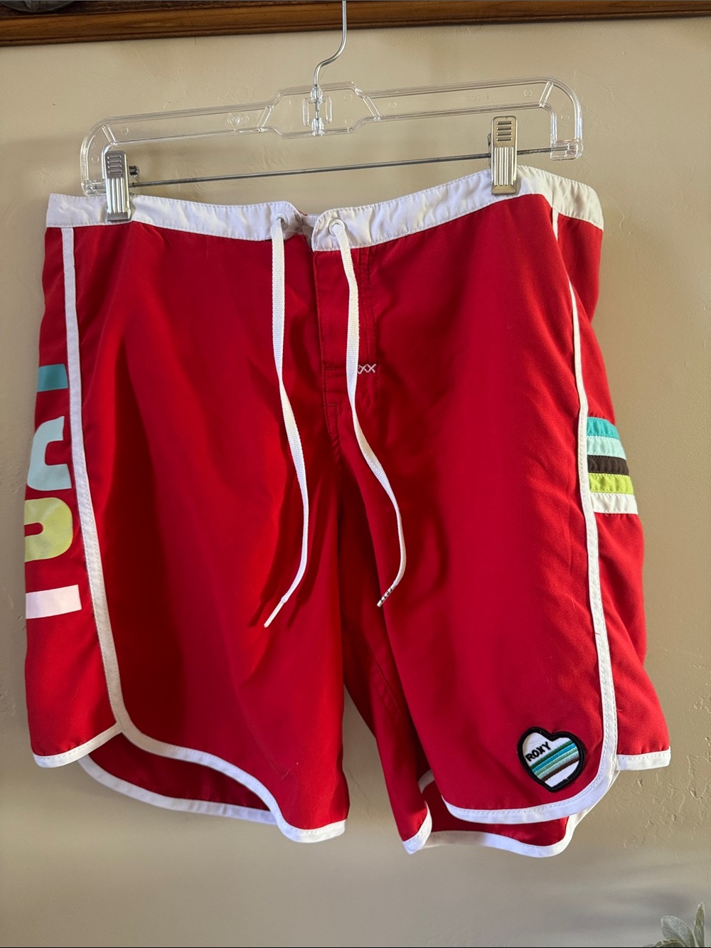 Roxy Red Women's Swim Board Shorts with White Trim